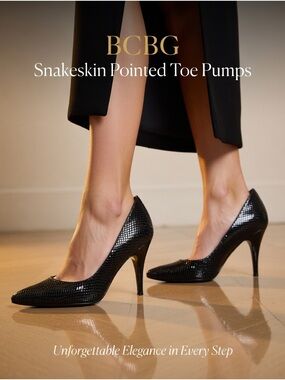 BCBG Paris Black Snakeskin Embossed Pointed Toe Pumps - Size 8